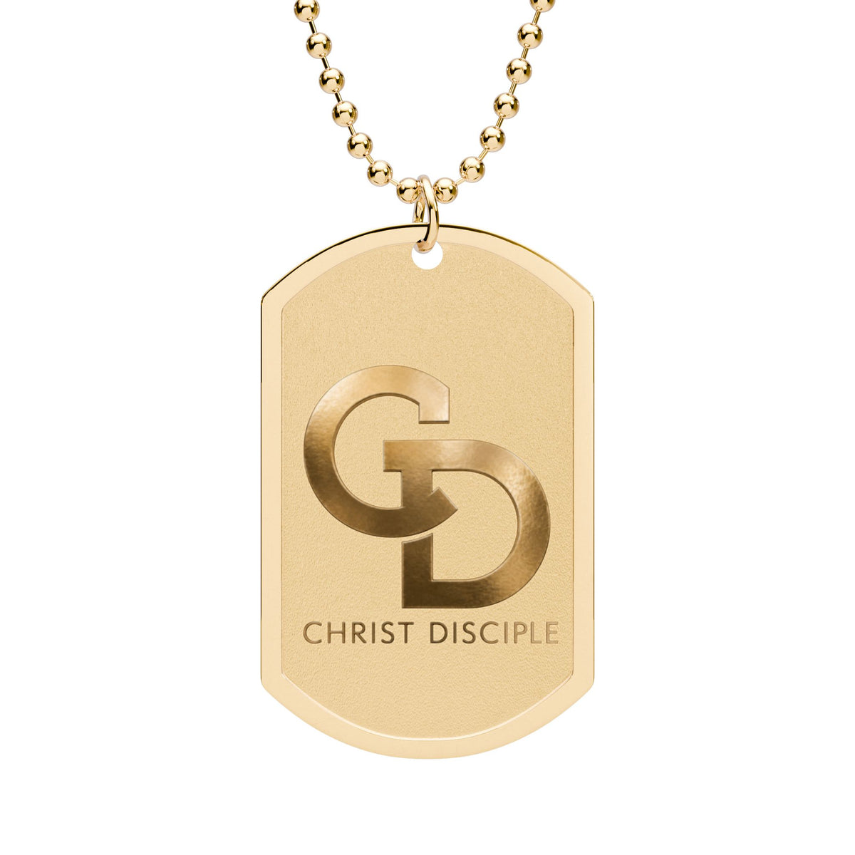 Christ Disciple Gold Dog Tag Necklace — Christian Faith Pendant with CD Logo